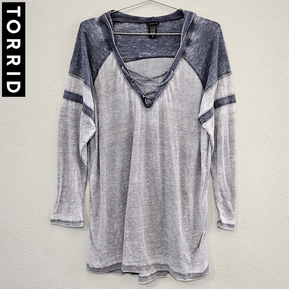 TORRID 2 Grey Blue Burnout Lightweight Style Hoodie Sweatshirt Sweater 18/20 2X